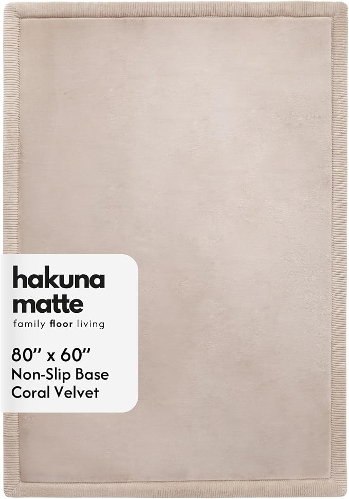 Hakuna Matte CloudSoft Mat for Floor 60" x 80" Beige | Coral Velvet high-density foam Rug – Non-Slip, Water-Resistant