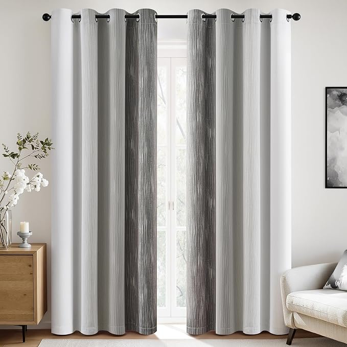 MIULEE Grey and Greyish White Ombre Blackout Curtains, Full Room Darkening Thermal Insulated 84 Inches Long Drapes for Bedroom/Living Room Grommet Window Treatments Modern 52Wx84L, Set of 2