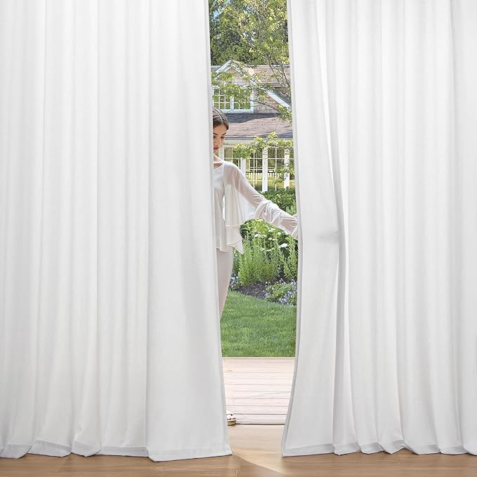 MIULEE Non-See-Through Privacy Linen Curtains 52W x 63L Inch Pure White | 2 Panels, Light Filtering, Semi Sheer Window Curtains, Farmhouse Textured, Back Tab Drapes for Bedroom Living Room