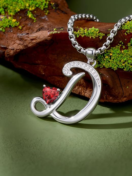 Birthday Gifts for Women Alphabet A to Z Initial Birthstone Pendant Necklaces for Women - 18k White Gold Plated Personalized Name Jewelry Anniversary Graduation Gifts for Wife Her Daughter Girlfriend(with Gift Box)