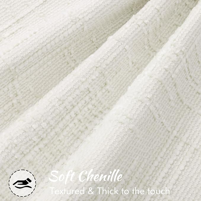 decorUhome Chenille Throw Pillow Covers 18x18 Set of 2,Cream White | Soft Texture, Slubby Modern Design, Flange Edges, Cozy Accent Pillow Covers for Couch, Sofa, Bed, Living Room