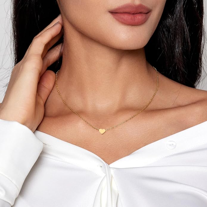HERIER Cute Heart Necklace Dainty 18k Gold Plated Tiny Heart Pendant Choker Necklaces Small Gold Love Open Heart Chain Necklace for Women Simple Gold Necklace for Women Trendy Jewelry