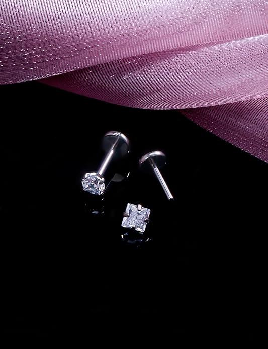 F136 Titanium Flat Back Screw on Nose Rings Earrings 20g 18g Stud for Men Women Cartilage Tragus Lip Labret Piercing Jewelry 6mm 8mm Hypoallergenic Internally Threaded