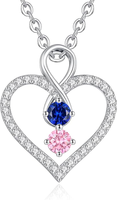 LOUISA SECRET Double Birthstone Necklaces for Women, 925 Sterling Silver Infinity Love Heart Pendant Necklace for Her, Birthday Anniversary Valentine's Day, Christmas, Wedding, Graduation Gift for Her, Personalized Gifts, Jewelry Gifts for Wife Mom Gir...