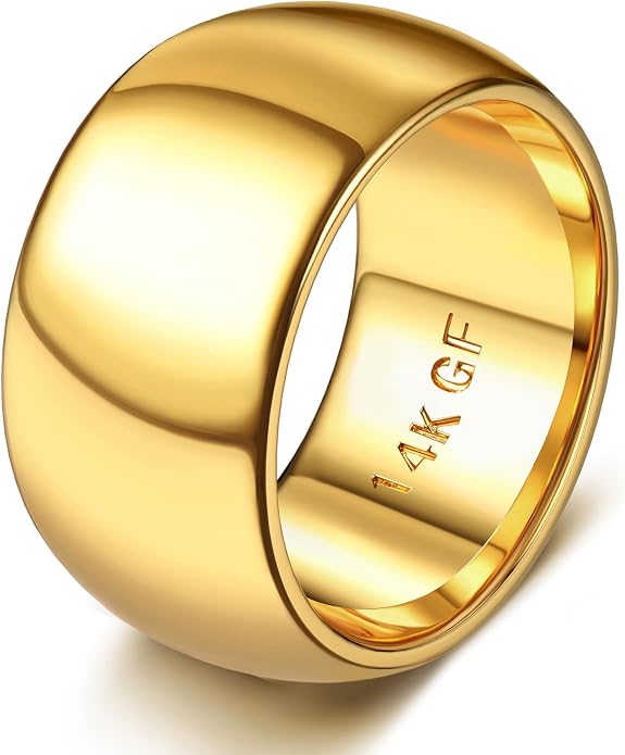 Florideco 14K Gold Filled Ring for Women Men Thick Thin Pinky Thumb Ring Wedding Band Ring Non Tarnish Plain Domed Comfort Fit Size 6 to 10
