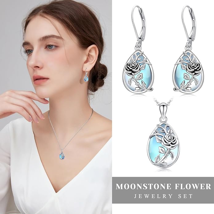 Flower Earrings 925 Sterling Silver Flower Teardrop Leverback Dangle Earrings Jewelry Gifts for Women Girls
