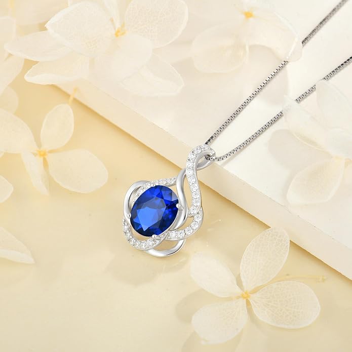 Birthstone Necklace for Women 925 Sterling Silver Pendant Necklaces Oval Cut Cubic Zirconia Necklace Jewelry