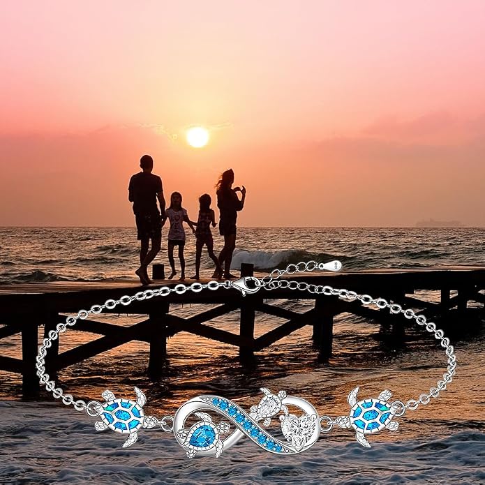 Fenthring Turtle Anklets for Women Turtle Ankle Bracelet Blue Opal Sea Sterling Silver Infinity Wave Ocean Beach Summer Jewelry Mothers Day