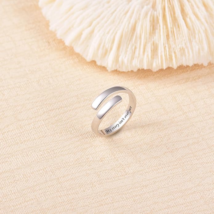 BEILIN 925 Sterling Silver Inspirational Jewelry Rings Adjustable Ring Personality Encouragement Gift for Teens Women