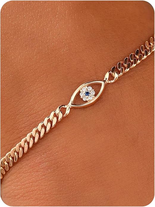 Charm Bracelet for Women Gold Trendy Non Tarnish Sideways 14K Gold Plated Simple Dainty Chain Jewelry Gift