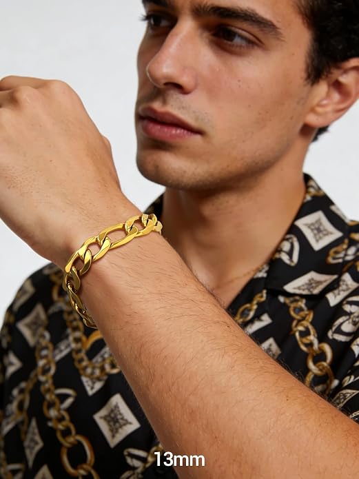 PROSTEEL Silver/Gold/Black Bracelets for Men Figaro Cuban Link, 6mm-13mm Width, 7.5"/8.3"/9" Length, Stainless Steel Mens Bracelet Jewelry with Gift Box