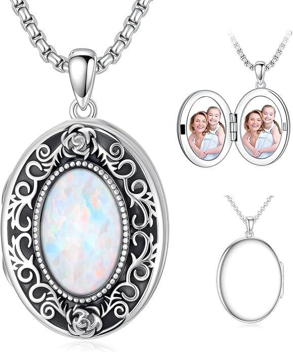 PELOVNY Locket Necklace That Holds Pictures 925 Sterling Silver Photo Locket Pendant Birthday Christmas Memorial Jewelry Gifts for Women Men