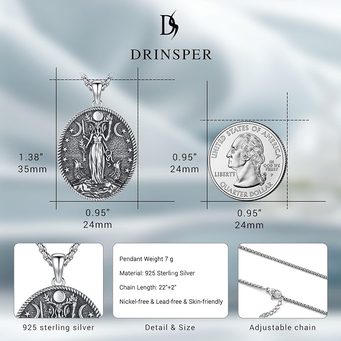 Hecate Wiccan Triple Moon Goddess Necklace Tetragrammaton Nudo De Bruja Plata 925 Original Sterling Silver Cat Moon Pendant Hekate Witch Necklace Amulet Witchy Jewelry Gifts for Women Men