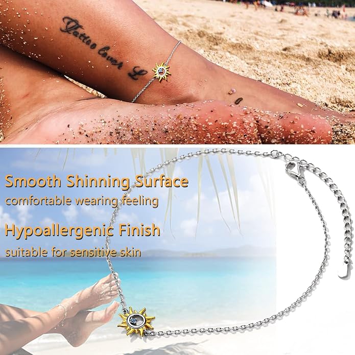 PROSILVER 925 Sterling Silver Ankle Bracelets For Women, Stylish Chain Anklets, Summer Beach Jewelry, 8.6-10.6 Inch Adjustable, Come with Box