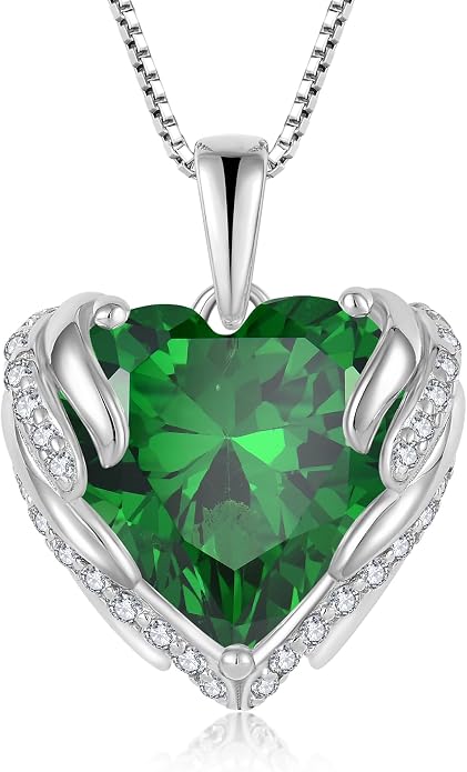 Angel Wings Necklace for Women 925 Sterling Silver Cubic Zirconia Love Heart Birthstone Pendant Necklaces
