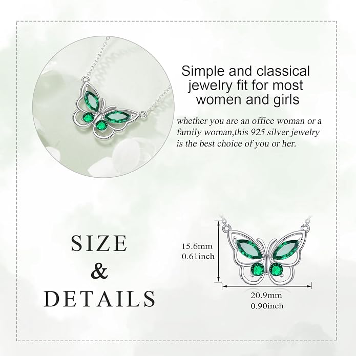 Butterfly Necklace for Women 925 Sterling Silver Crystal Butterfly Pendant Birthstone Amethyst Jewelry Gift