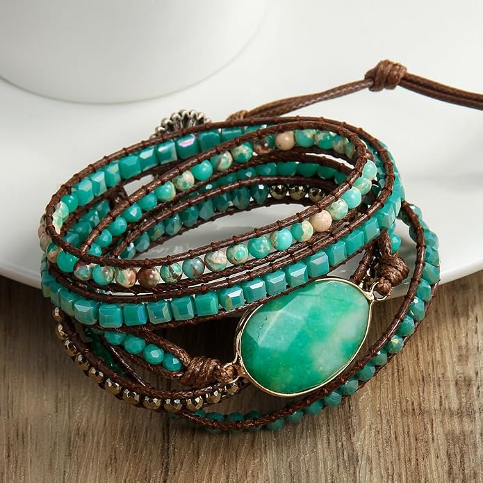 Women Wrap Bracelets Boho Natural Stone Jasper Turquoises Strand Bracelet Jewelry Collection