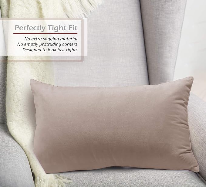 Nestl Throw Pillow Covers, Cozy Velvet Decorative Pillow Covers 12 x 20 Inches, Soft Solid Couch Pillow Covers for Sofa, Bed and Car, Set of 4 - Taupe Sand