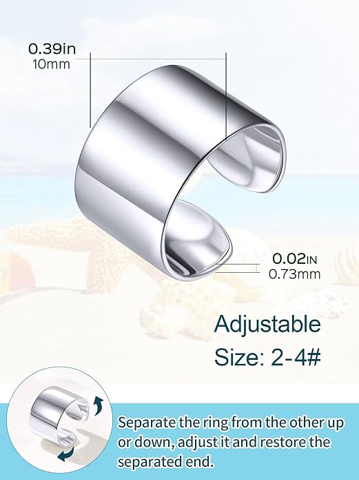 ChicSilver Silver Toe Rings for Women Balck Toe Rings for Women Non Tarnish Wide Band Toe Ring Black Toe Jewelry for Summer Beach