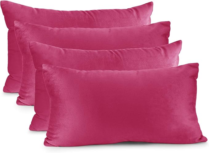 Nestl Throw Pillow Covers, Cozy Velvet Decorative Pillow Covers 12x20 Inches, Soft Solid Couch Pillow Covers for Sofa, Bed and Car, Set of 4 - Hot Pink