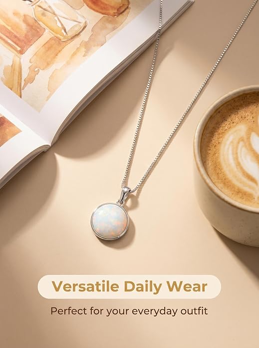 Teardrop Opal Necklace for Women - 925 Sterling Silver October Birthstone Pendant Necklace, Dainty Pear Shape Gemstone Jewelry Gif for Her, Adjustable Box Chain