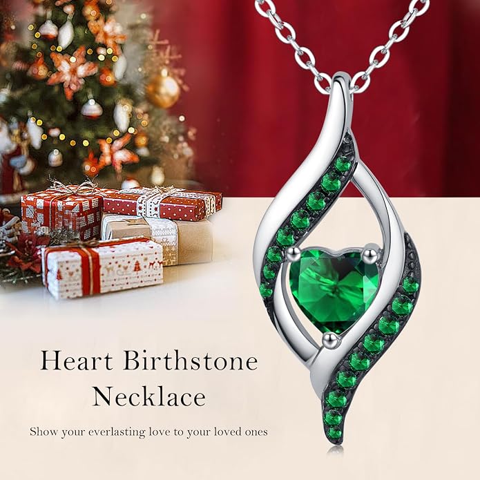 KiiKii Birthday Gifts for Women Birthstone Necklace Platinum Plated 925 Sterling Silver Forever Love Heart Pendant Meaningful Jewelry Gifts for Wife Mom