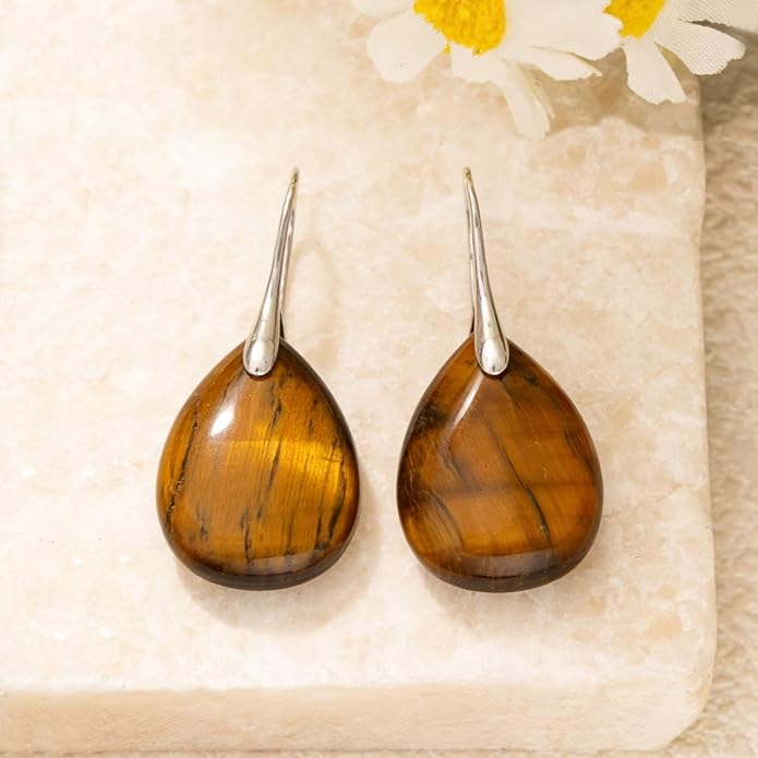 925 Sterling Silver Natural Crystal Agate Dangle Earrings, Waterdrop Teardrop Shape