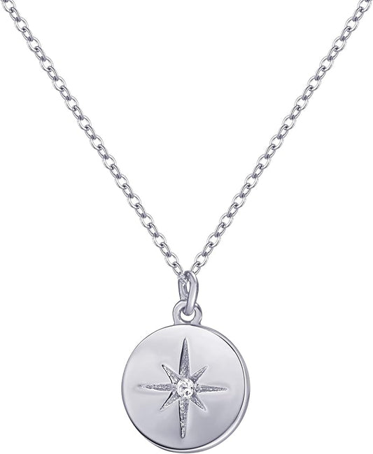 S.Leaf Gold Dainty Pendant Necklaces for Women Sterling Silver Gold Plated Layered Horizontal Vertical Bar Star Starburst Moon Cubic Zirconia Lariat Necklace for Women Trendy Gifts