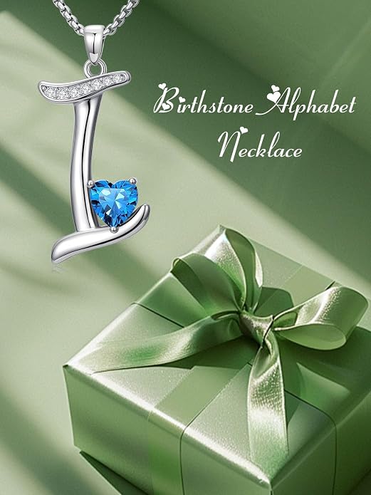 Birthday Gifts for Women Alphabet A to Z Initial Birthstone Pendant Necklaces for Women - 18k White Gold Plated Personalized Name Jewelry Anniversary Graduation Gifts for Wife Her Daughter Girlfriend(with Gift Box)