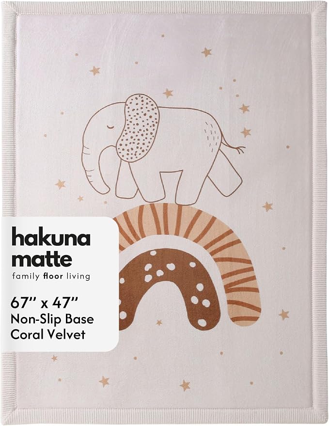 Hakuna Matte CloudSoft Baby Play Mat for Floor 47 x 67 Rainbow Elephant | Coral Velvet high-density foam Rug for Crawling Cozy Play – Non-Slip, Water-Resistant, Easy-Care Tummy Time Mat