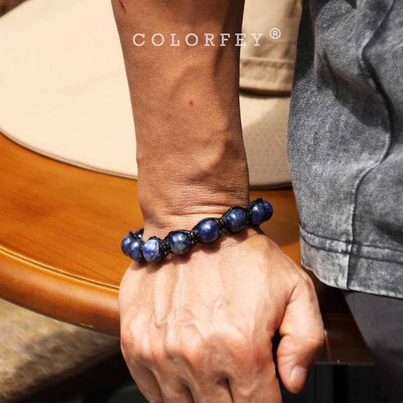 Healing Crystal Sodalite Bead Bracelet for Men, Natural Sodalite Crystal Bracelets Healing Blue Stone Bracelet for Men 10mm, Protection Energy Bracelets Handmade Bead Jewelry for Him