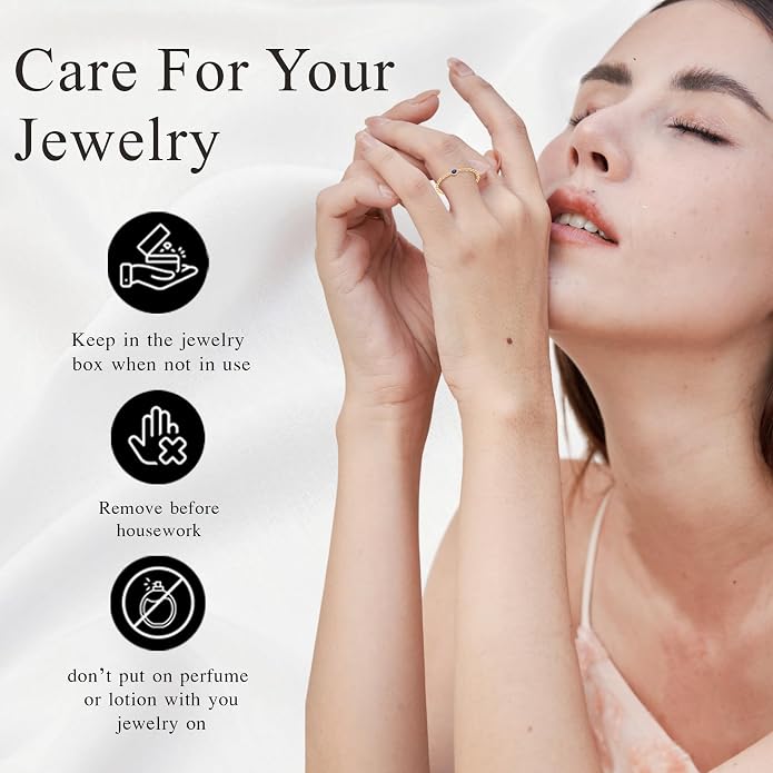14k Gold Chain Rings for Women with Natural 2.2mm Birthstone, Women's Statement Rings, Chain Rings