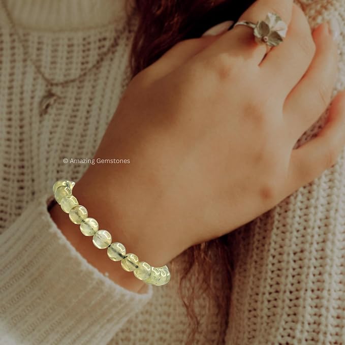 Amazing Gemstone Prehnite Bracelet, Gifts for Men & Women - Protection Healing Crystal Bracelet - 8mm Gemstone Beaded Adjustable Bracelet, Pulseras para Hombres Mujer Stocking Stuffers