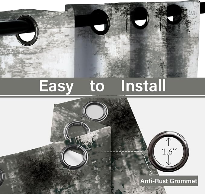 Asuexpect Abstract Curtains 2 Panels Abstract Rust Curtain Room Darkening Grommet Window Drapes Modern Decorative Window Treatments for Bedroom Living Room, 52x63 Inches, Black Grey