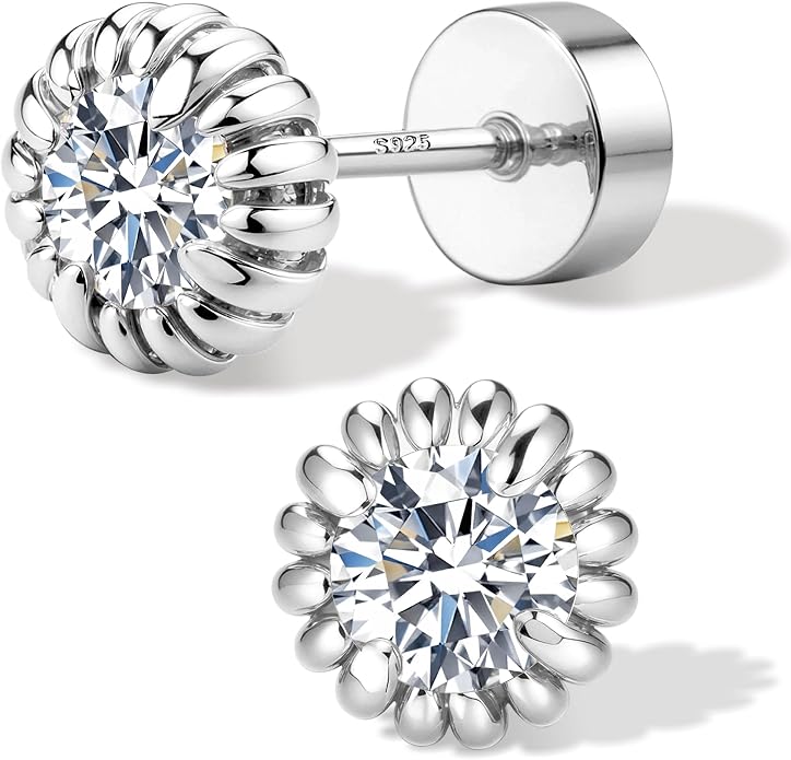 GEMQUEEN Moissanite Earrings Studs Flat Back Earrings Hypoallergenic - 14K Gold Plated Sterling Silver Earring for Women Men Small Dainty Cartilage Helix Piercing Jewelry D Color VVS1