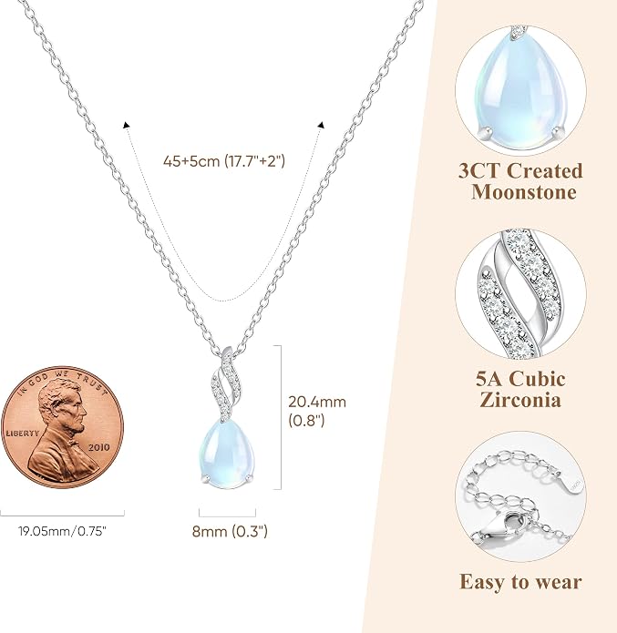 925 Sterling Silver Moonstone Necklace New Beginnings, Graduation Gifts, Created Moonstone Jewelry June Birthstone Necklace for Women, Inspirational Birthday Graduation Gifts for Friend Sister Daughter Mom