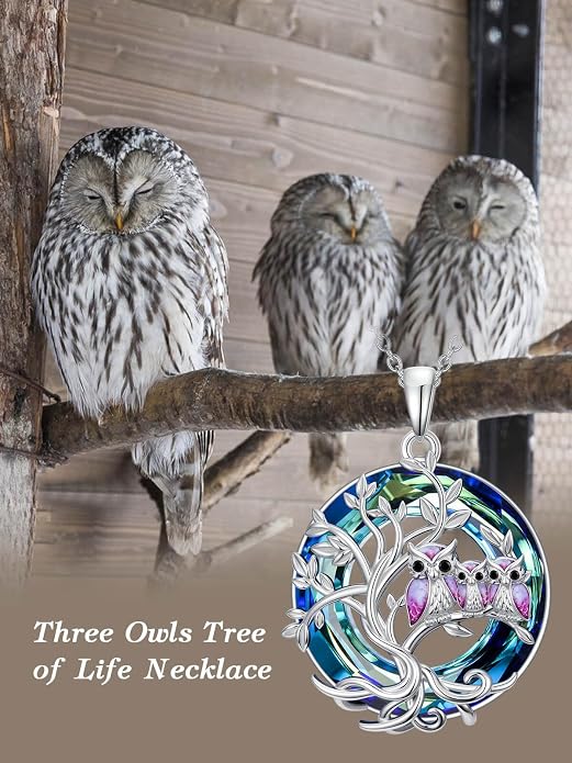 TOUPOP Sterling Silver Tree of Life Hummingbird/Dragonfly/Owl/Panda Necklace Crystal Bird Jewelry Birthday Christmas Valentines Day Gifts for Her Girlfriend Mom