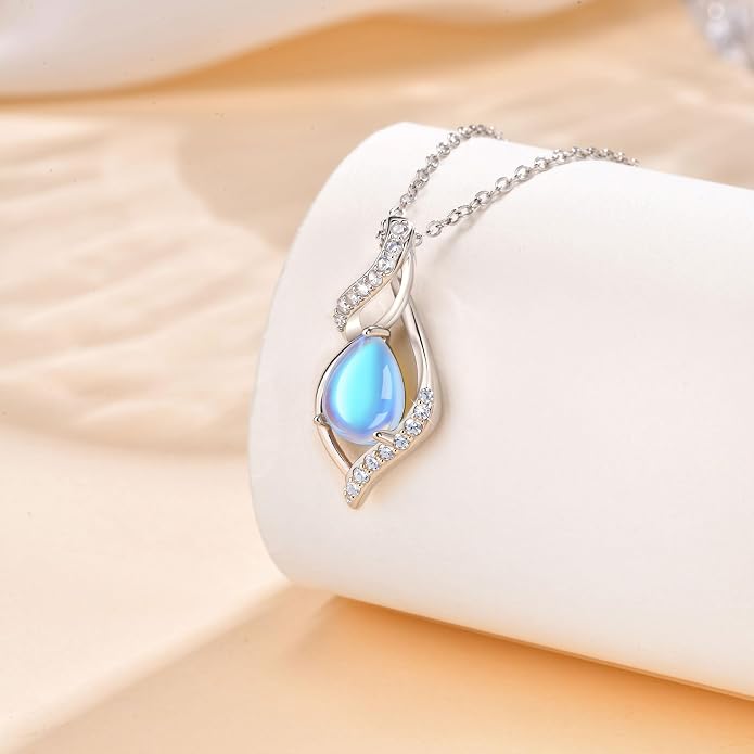 925 Sterling Silver Moonstone Necklace New Beginnings, Graduation Gifts, Created Moonstone Jewelry June Birthstone Necklace for Women, Inspirational Birthday Graduation Gifts for Friend Sister Daughter Mom