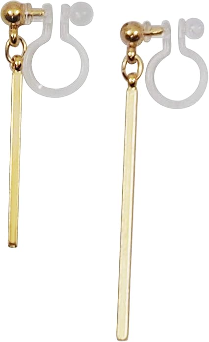Comfortable Stick Invisible Clip On Earrings Gold Dangle Long Waved Threader Bar Clip-On Non Pierced Earrings Silver For Women,…