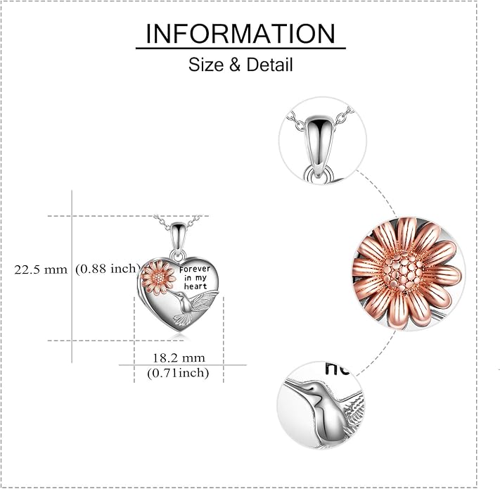 YFN Locket Necklace 925 Sterling Silver Heart Locket Necklace that Holds Pictures for Women Jewelry Gifts