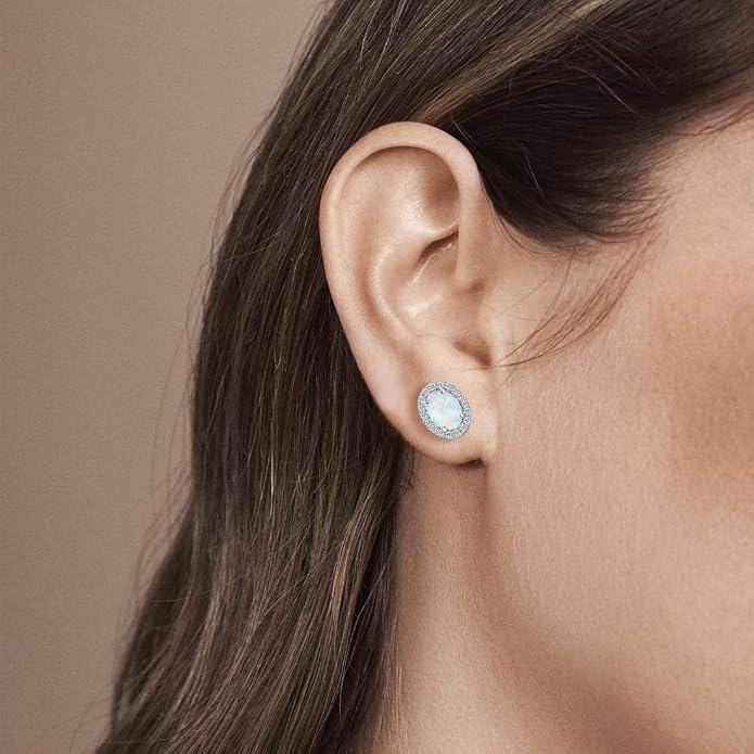 FANCIME Sterling Silver Oval Opal Ruby Necklace & White Opal Stud Earrings - October Birthstone Fine Jewelry for Women