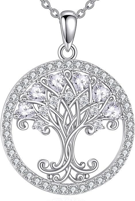 Tree of Life Necklace for Women Birthstones Jewelry for Women Sterling Silver Fine Anniversary Birthday Christmas Wedding Jewelry for Wife Sister