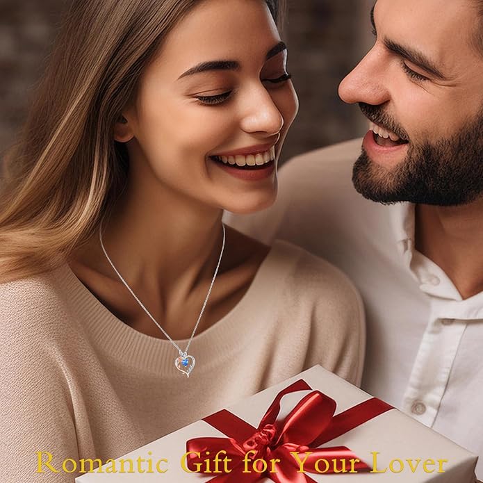 TOUPOP Rose Heart Birthstone Necklace 925 Sterling Silver Heart Butterfly Pendant Love Jewelry Birthday Gifts for Women Wife Mom Her