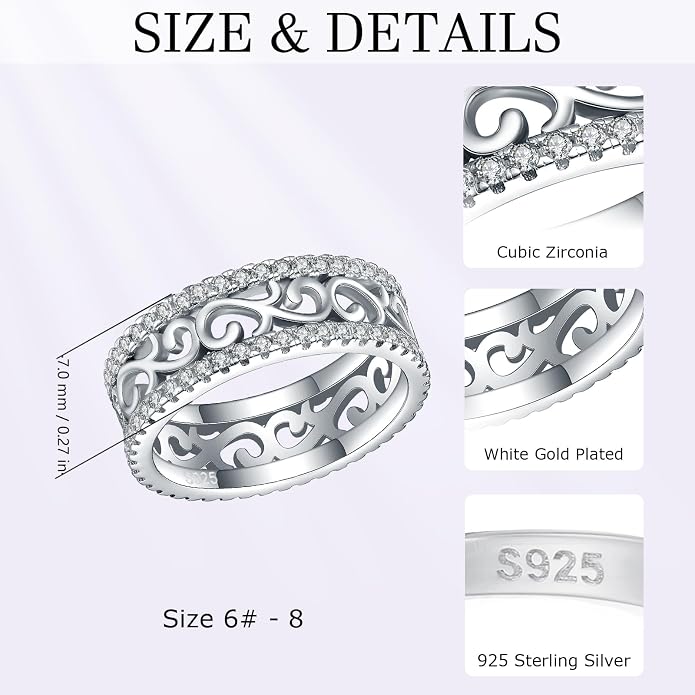 Celtic Eternity Wedding Bands Women - 925 Sterling Silver Cubic Zirconia Irish Promise Engagement for Her Size 5-9