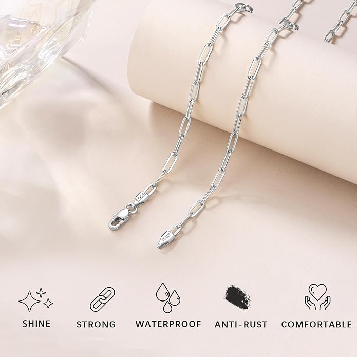 18K Gold Plated and 925 Sterling Silver Paperclip Chain Necklace for Women, 3mm 4mm Women's Chain Necklace, World's Top Craftsmanship Necklace for Women 16 18 20 22 24 26 Inch