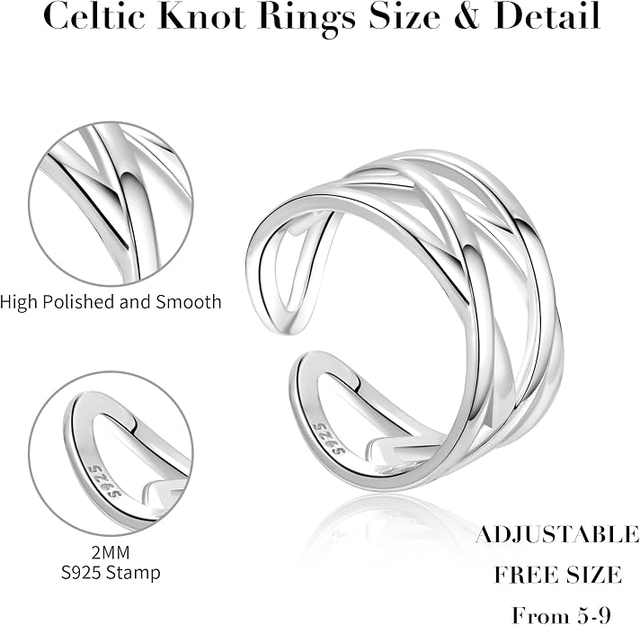 925 Sterling Silver Adjustable Rings for Women Open Stacking Dainty Minimalist Statement Thumb Finger Rings Jewelry for Birthday Christmas