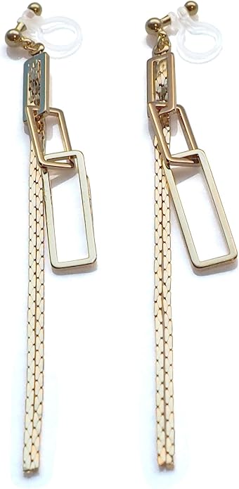 Comfortable Stick Invisible Clip On Earrings Gold Dangle Long Waved Threader Bar Clip-On Non Pierced Earrings Silver For Women,…