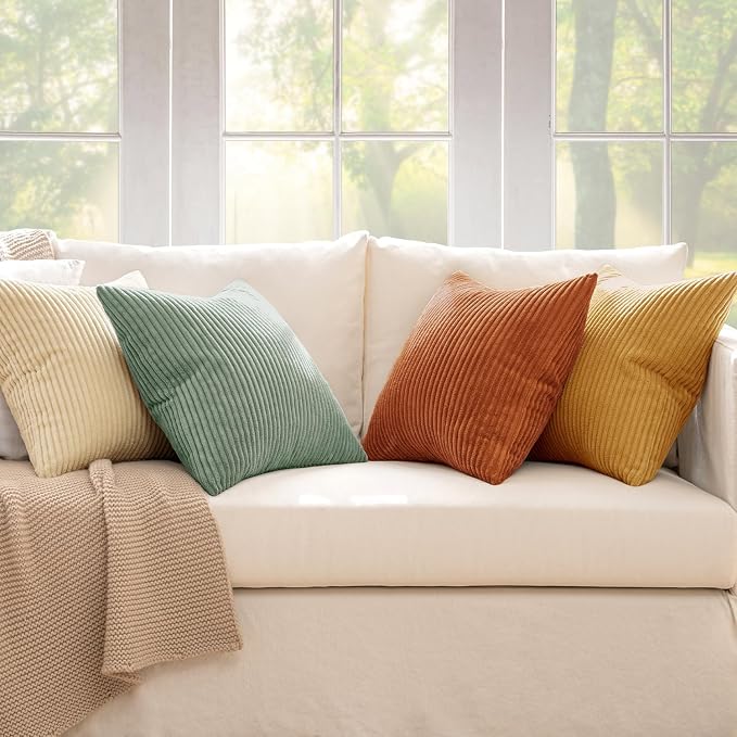 MIULEE Boho Farmhouse Throw Pillow Covers 24x24 Inch Set of 4 Summer Modern Natural Decorative Cushion Covers Soft Corduroy Fall Decor for Couch Bed Sofa Living Room Orange Teal Gradient Series
