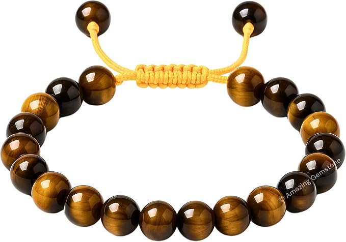 Amazing Gemstone Tiger Eye Bracelet for Women Men's Gifts - Protection Healing Crystal Bracelet - 8mm Gemstone Beaded Adjustable Bracelet