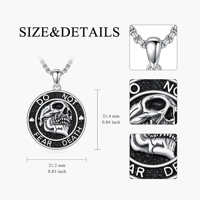Skull/Skeleton Memento Mori Necklace 925 Sterling Silver Skull/Skeleton Pendant Hourglass Necklace Skull/Skeleton Jewelry for Men Women